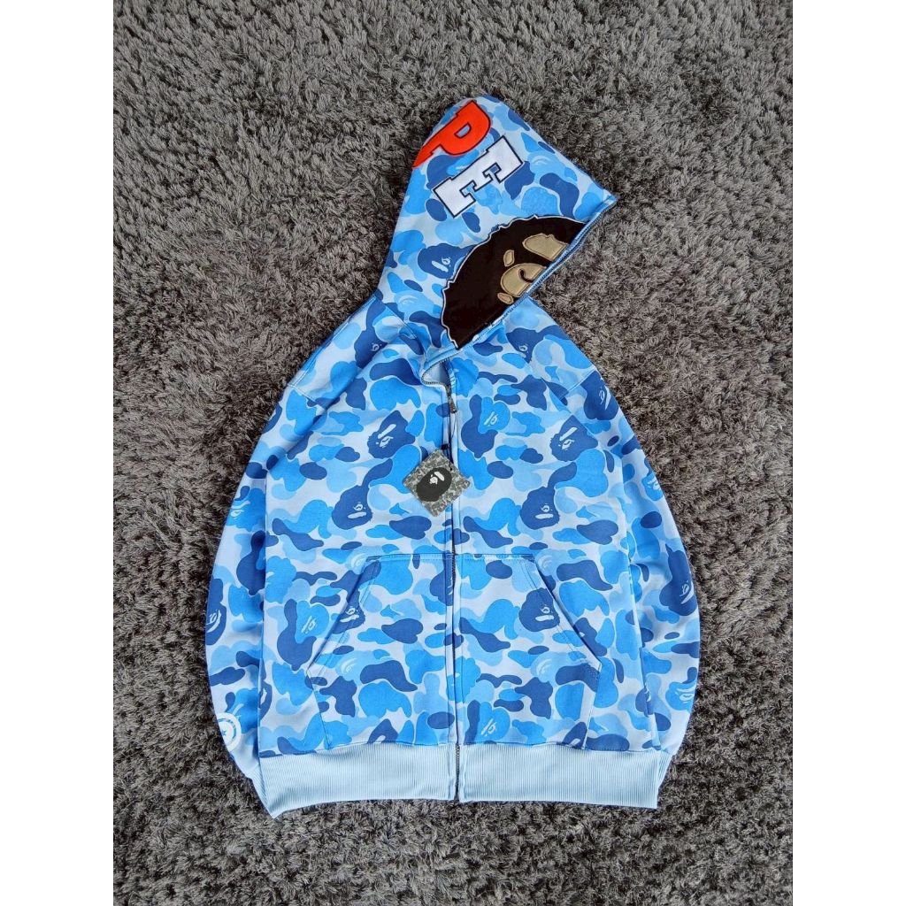 A BATHING APE Zipper Hoodie Bape ลิง Blue sharks A อาบน้ํา Ape Vintage Hype ชุดลําลองผู้ชายผู้หญิง