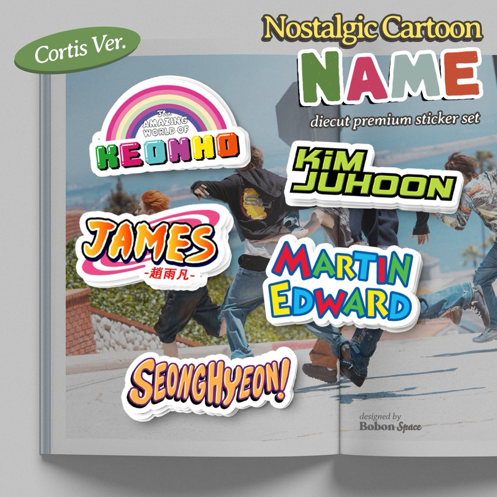 NOSTALGIC CARTOON NAME STICKER SET - CORTIS | KPOP MAXDECAL MEMBER NAME STICKERS WATERPROOF CASE HP 