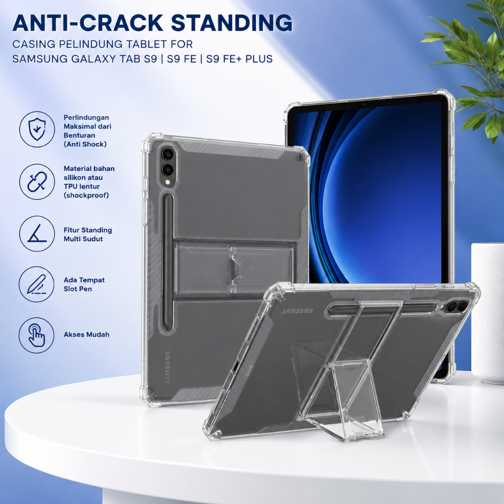 Samsung Tab S9 S9FE S9 FE + SoftCase Slot Pen Case Anti Crack Stand Silicone Clear Bening Silicon