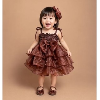 [NEW 6.6] Dress Pesta Anak Organza Mekar Bigbow Mutiara 1 2 3 4 5 6 tahun