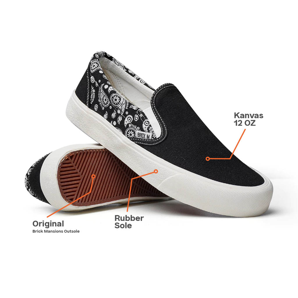 Brick Mansions - Mission Side Paisley Black White Slip On รองเท้าผ้าใบลําลองสําหรับผู้ชายและผู้หญิง