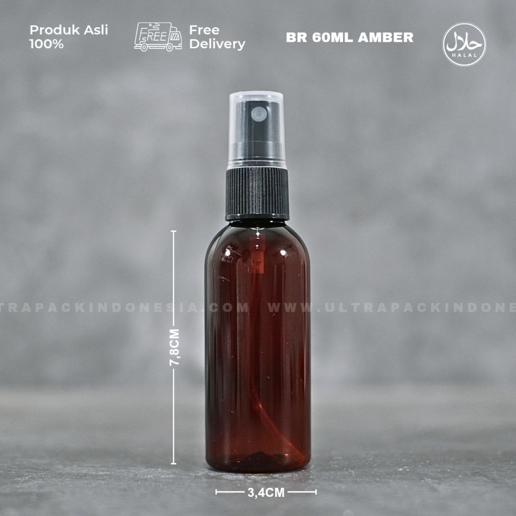 60ML REFILLABLE SPRAY BOTTLE - 60ML PET BR BOTTLE AMBER + FINE MIST SPRAYER สีดํา