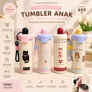 UNIQQSO Tumbler Botol Minum Anak Bahan Stainless 650ml Thermos Vacuum Lucu Dua Cara Minum