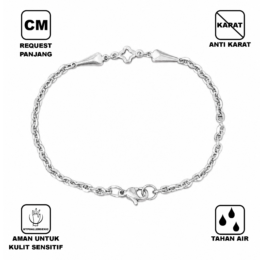 Clover Edge Gelang Stainless Steel Silver Unisex Gelang Pria Wanita Aesthetic Anti Karat