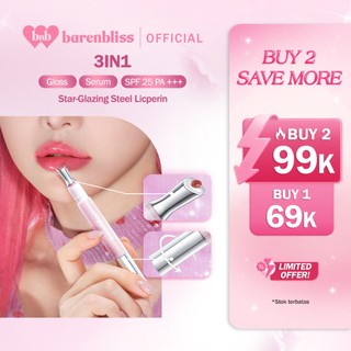 [BUY 2 ONLY 99K] BNB barenbliss Star-Glazing Steel Lipcerin 1.8g Lipgloss Korea Hidrasi Hingga 72 jam Glossy Finish Stained Plumpy Lips with 5X Ceramide 2X Peptides SPF 25 PA+++ Vitamin E Tahan Lama Non Sticky Comfortable Lip Makeup K-Beauty