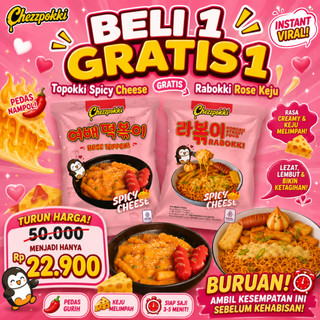 Beli 1 Gratis 1 Rabokki Korea CHEZZPOKKI | Tteokbokki Spicy Cheese & Rose Keju Instan Viral