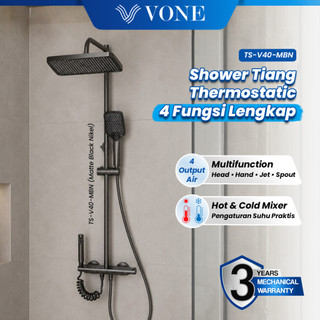 VONE Shower Set Kamar Mandi 4 in 1 Kran Panas Dingin Shower Tiang Komplit Piano Rain Matte Black Nikel TS-V40-MBN