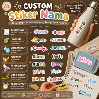 Stiker Nama Custom Vinyl Waterproof – Label Nama Anak Sekolah Tahan Air - Tandain barang anak