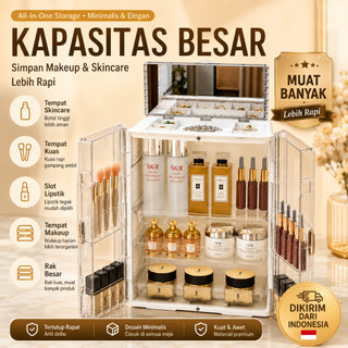 AINOSSI Kotak Kosmetik Anti Debu Transparan Pintu Magnetik Dengan Cermin Dan Slot Perhiasan