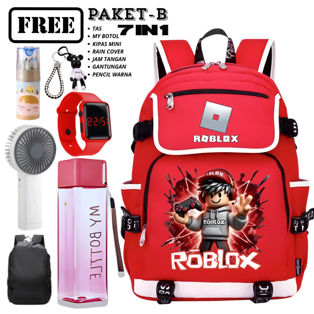 ROBLOX PEACE และ GAMES กระเป๋าเป้สะพายหลังพรีเมี่ยมชุด 7in1 โรงเรียนอนุบาลโรงเรียนประถมศึกษากลางการ์