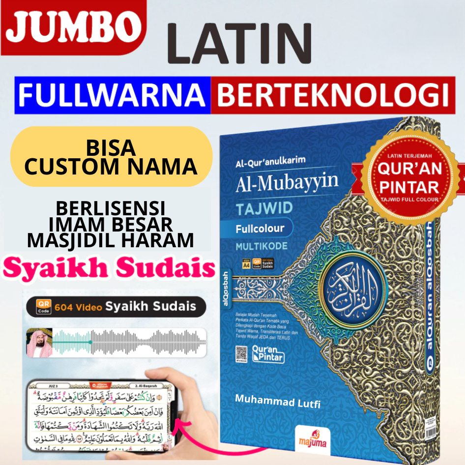Alquran Custom Nama Al Quran Pintar Al-Mubayyin Latin dan Terjemah Tajwid Berwarna Ukuran A4 dan A5 