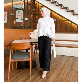Atasan Blouse Baju Wanita Lengan Panjang Renda Top Korean Style Rayon Premium