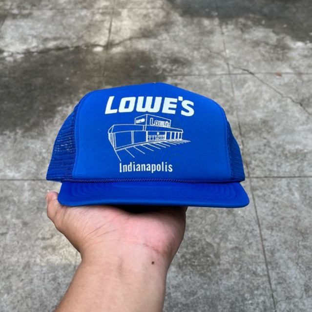 Vintage Lowes Indianapolis Hat Cap Snap Back Blue Rope Trucker Foam Adjustable
