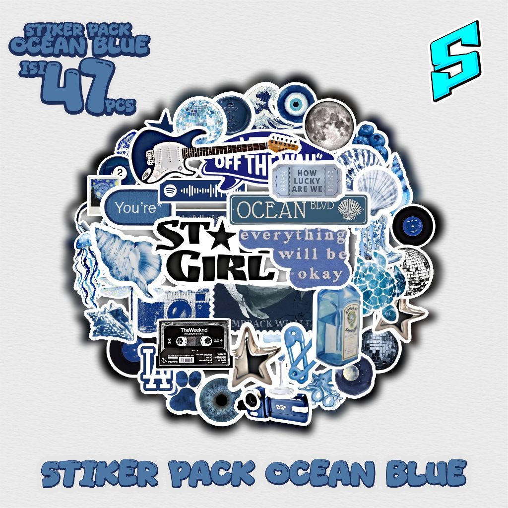 ใหม่ล่าสุด COOL AESTTHETIC OCEAN BLUE STICKER PACK ใหม่ล่าสุด COOL VIRAL OCEAN BLUE ATESTETIC STICKE