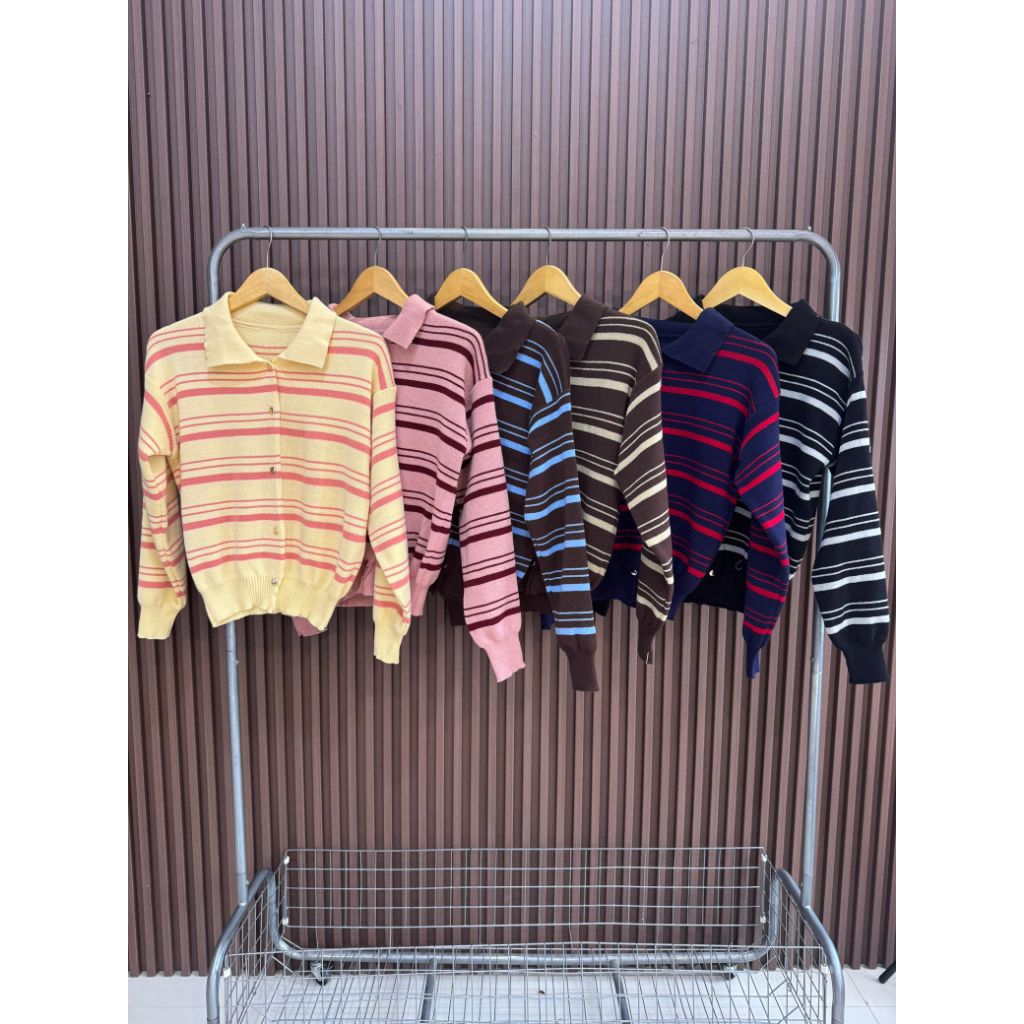 ELORA STRIPE CARDIGAN | STRIPE KNIT CARDIGAN | เสื้อคาร์ดิแกนผ้าถักสําหรับผู้หญิง | CARDIGAN KNIT