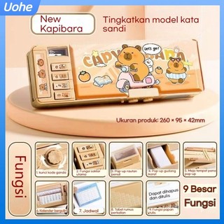 (READY&ORI) Uohe Tempat pensil multifungsi kotak pensil anak multifungsi, kotak alat tulis siswa sekolah dasar, mekanisme kotak pensil otomatis dengan kunci kata sandi