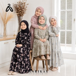 Anrikas - Gamis Abaya Anak Perempuan Terbaru usia 4 - 9 Tahun Long Dress Baju Muslim Anak Lengan Panjang