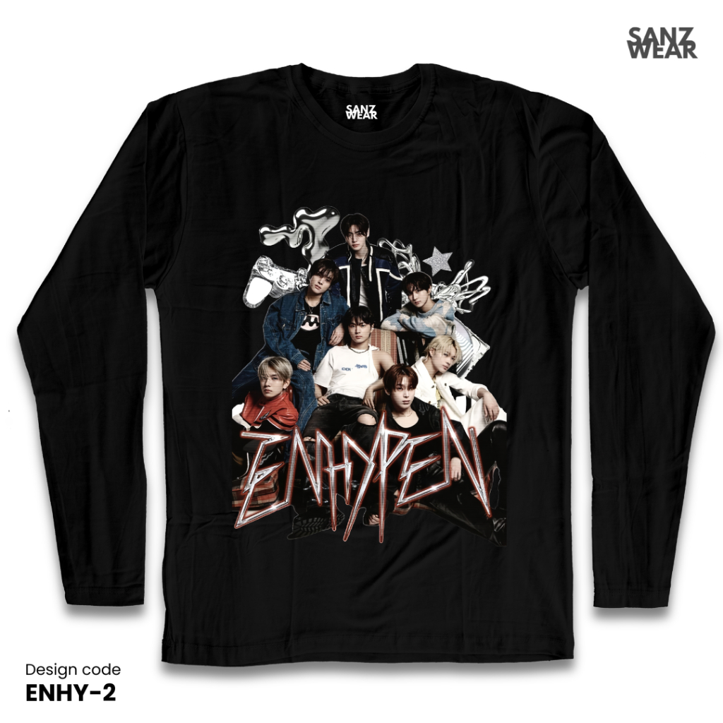 เสื้อยืดแขนยาว SANZ ENHY | เสื้อยืดฟอกหิน | ดําขาว | ENHYPEN-2