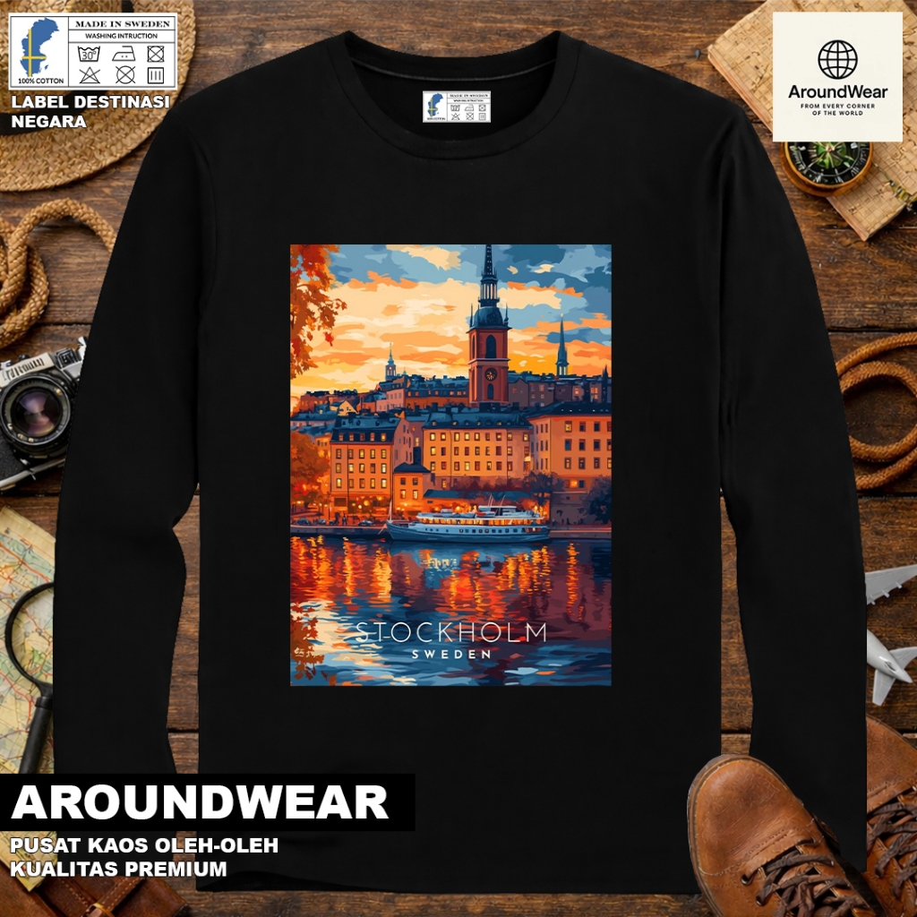 เสื้อยืด LONG-SLEEVED BY SWEDEN 16 WITH ASAL SWEDEN STATE TAG SOUVENIR ของขวัญพรีเมี่ยม