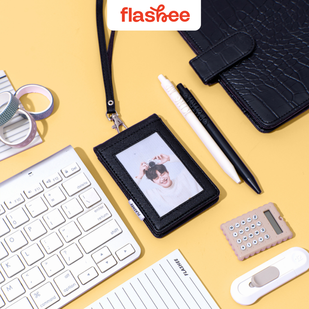 Flashee ID Card Holder Lanyard Harper Synthetic Leather Name Tag Double Sided Reversible Men Women
