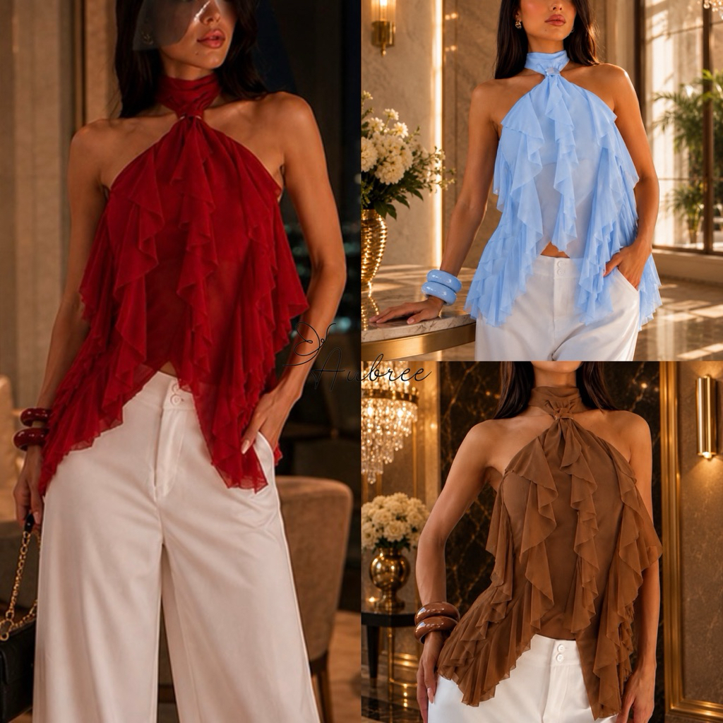 [ AUBREE ] Arla Top / Ruffle Halter Top / Womens Top