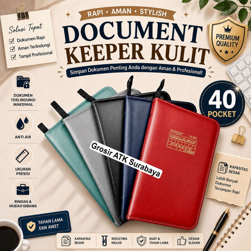 TOPLA DK-888 หนัง ZIPPER DOCUMENT HOLDER CONTENTS 40 / กันน้ํา Office College School DOCUMENT แฟ้มโฟ