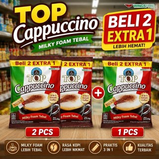TOP CAPPUCCINO | Kopi TOP | Kopi Hitam | Kopi Susu | Top Cape 3 in 1 Beli 2 Bonus 1 Kemasan 25g
