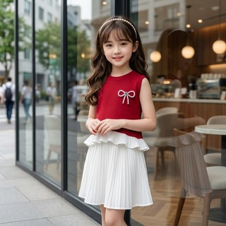 Setelan rok anak perempuan merah putih kemerdekaan 17 agustus model terbaru rok bahan plisket dua warna usia 1 sampai 6 tahun