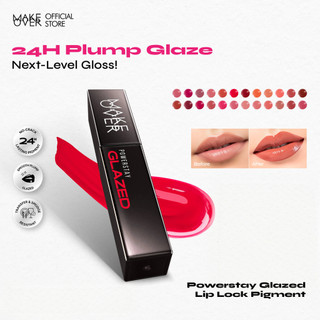 MAKE OVER Powerstay Glazed Lock Lip Pigment - Lip Glazed Plump Gloss Next Level Lip Cream Transferproof Pigmented Tahan Lama 24 Jam Ringan Lipstick Long Lasting Somethin Time Less w Maybe Euphoria