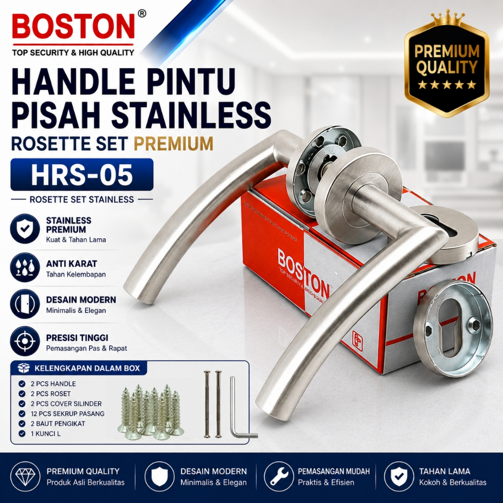[มือจับเท่านั้น] Boston HRS-05 มือจับประตูแยก มือจับประตูสไตล์มินิมอล ชุด Rosette พรีเมี่ยม