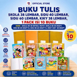 Buku Tulis 38 40 Dan 60 lembar / Buku Tulis SKOLA EB 38 / SIDU EB 40 dan 60 KRAFT N / Okey Kiky 38 Kraft - 1 pack Isi 10 Buku / PBNB