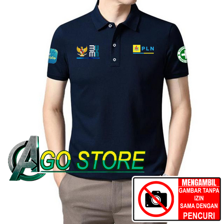 เสื้อยืดคอปกโปโลคอปกโลโก้ PLN - PLN MOBILE BUMN และ Safety First Logo DTF Digital Printing - AGOSTOR
