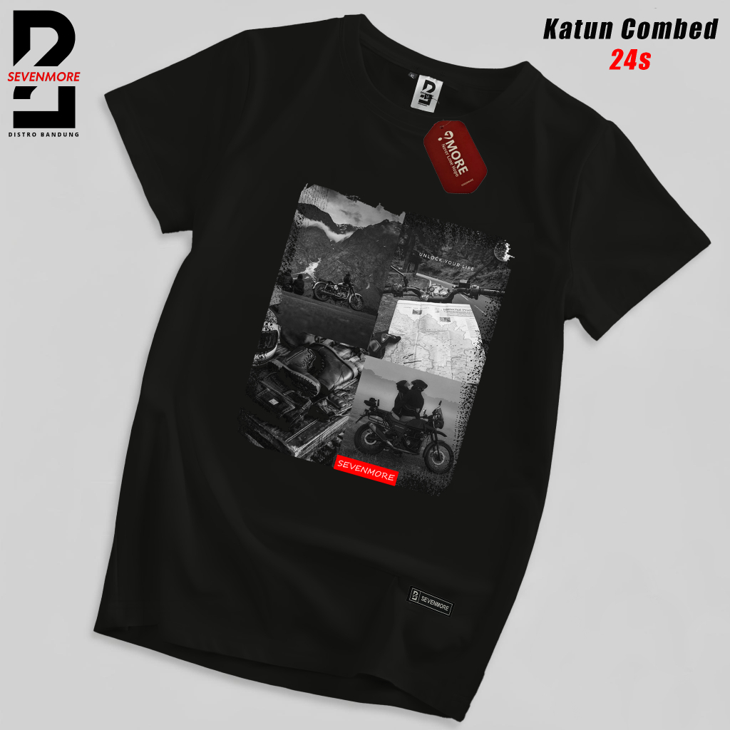 SEVENMORE เสื้อยืด Mens Distro แขนสั้น สีดํา ไซส์ M - 3XL | A82 - การเดินทาง