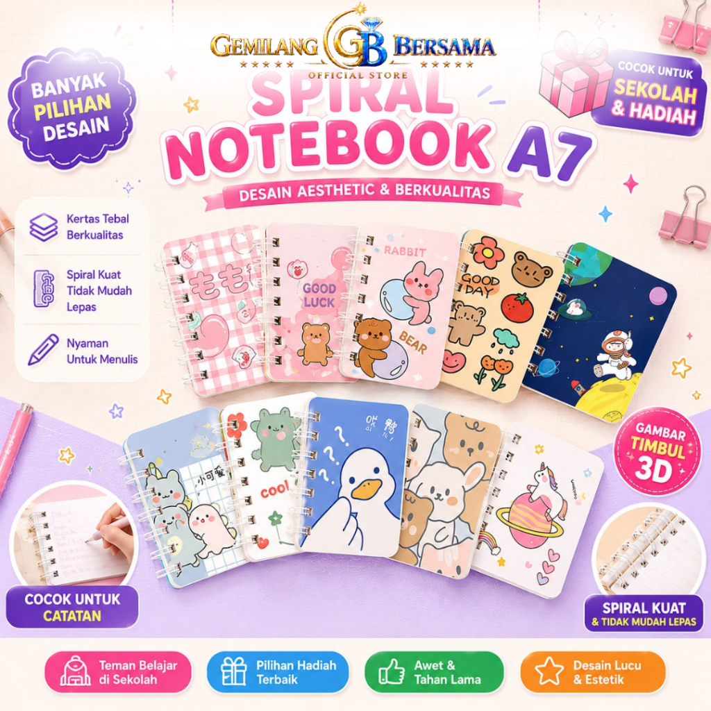 GB Mini Notebook A7 Cute Motif Ring Notebook / Small Notebook A7 Size