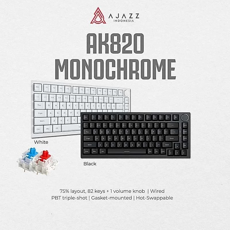 Ajazz AK820 Monochrome 75% คีย์บอร์ดแบบมีสาย Type C