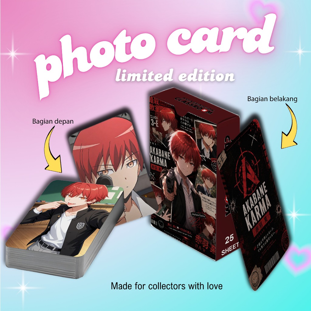[ 2 ด้าน ] ชุดโฟโต้การ์ดล่าสุด ห้องเรียนสังหารภาพ Akabane Karma พรีเมี่ยม 25 ชิ้น พร้อมกล่อง