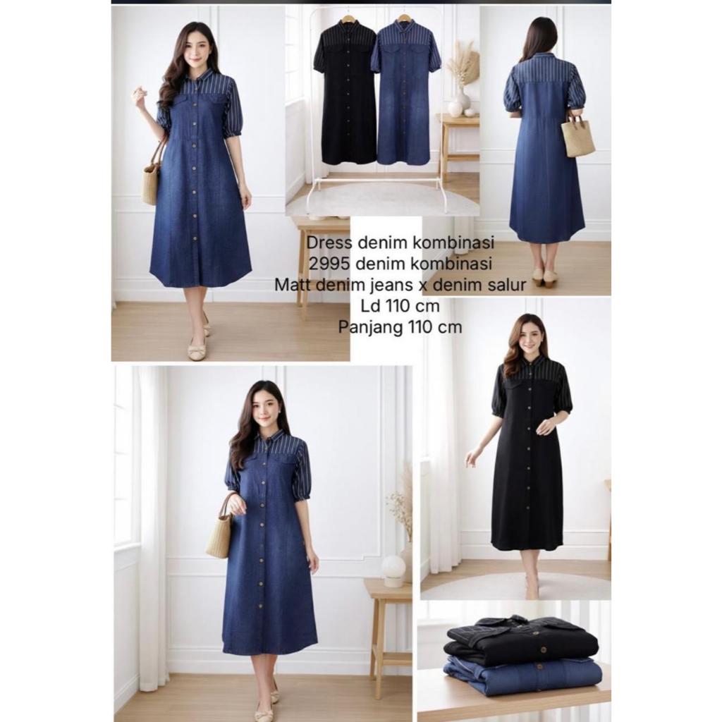 YANNI DENIM DRESS / DRESS DENIM COMBINATION MIX JEANS STRIPE 2995