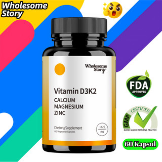 Vitamin D3 K2 5000IU & Calcium Magnesium Zinc, Kesehatan tulang & dukungan sistem kekebalan tubuh, 60 kapsul