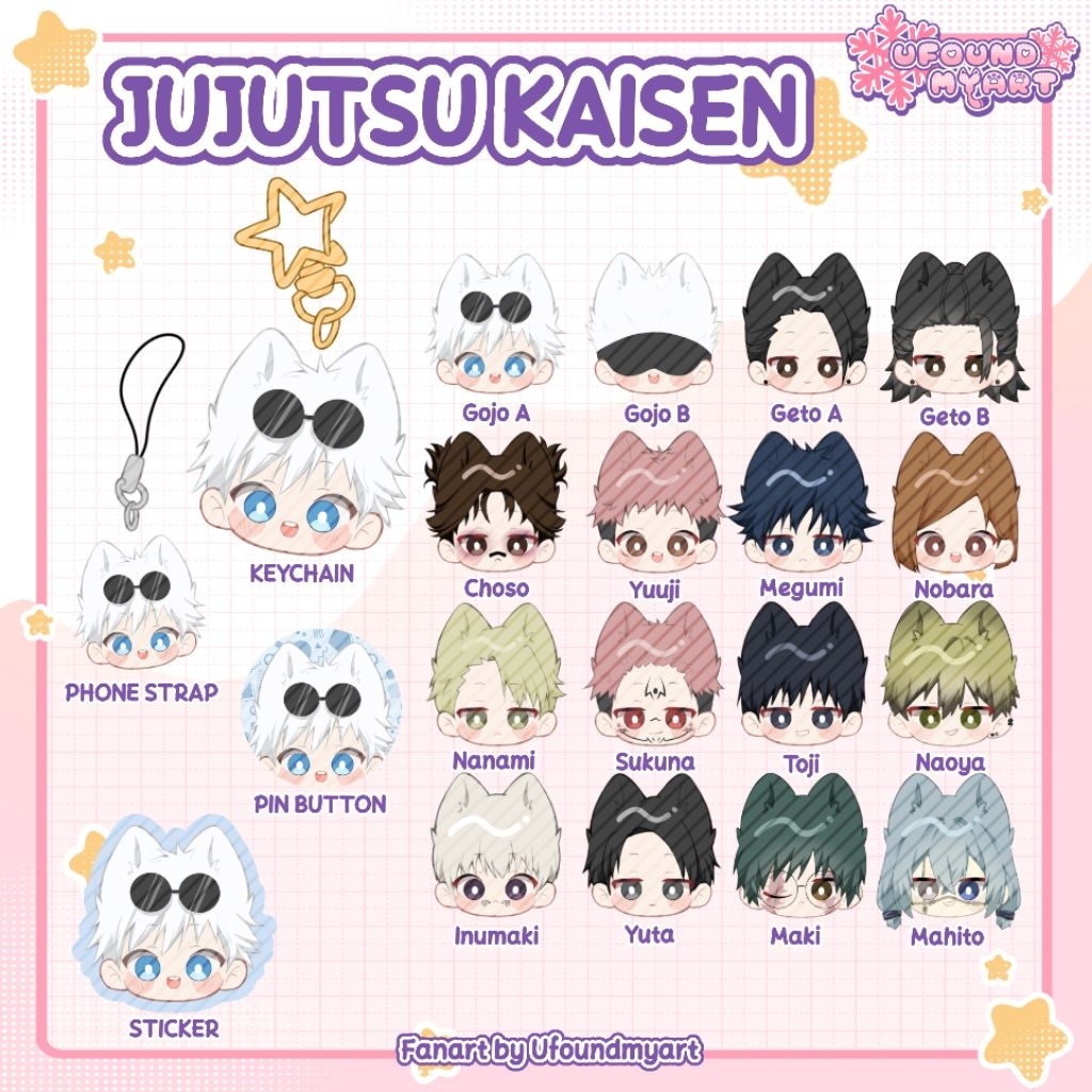 [Ufoundmyart] Fanmerch Jujutsu Kaisen (พวงกุญแจสายโทรศัพท์ Pin ปุ่มสติ๊กเกอร์)