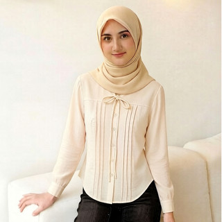 Missshine Kiara Shirt Atasan Wanita Kekinian Kemeja Siluet Fitted Body Crinkle Lengan Panjang Elegan untuk Gaya Korean Style Wanita