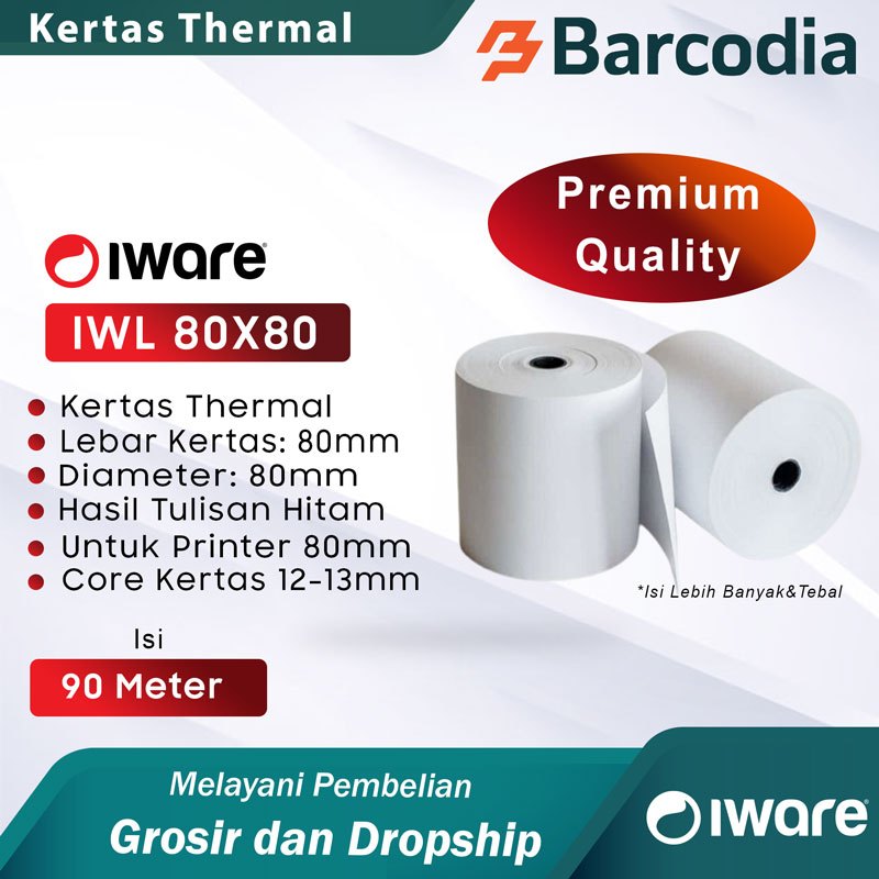 BARCODIA กระดาษความร้อน 80mm 80x80 - IWARE IWL 80X80