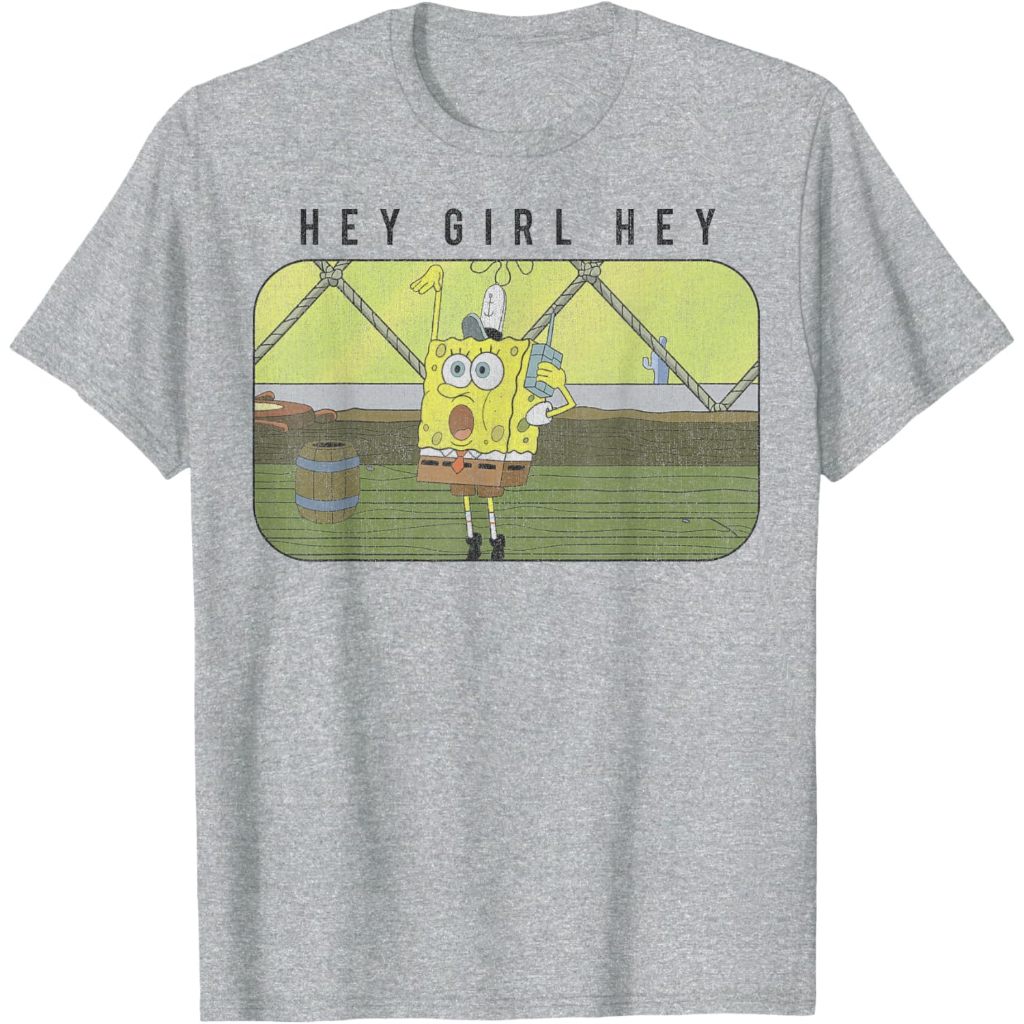 SpongeBob SquarePants Hey Girl Hey เสื้อยืด – Vintage 90s Retro เสื้อสําหรับผู้ชายและผู้หญิง Unisex 