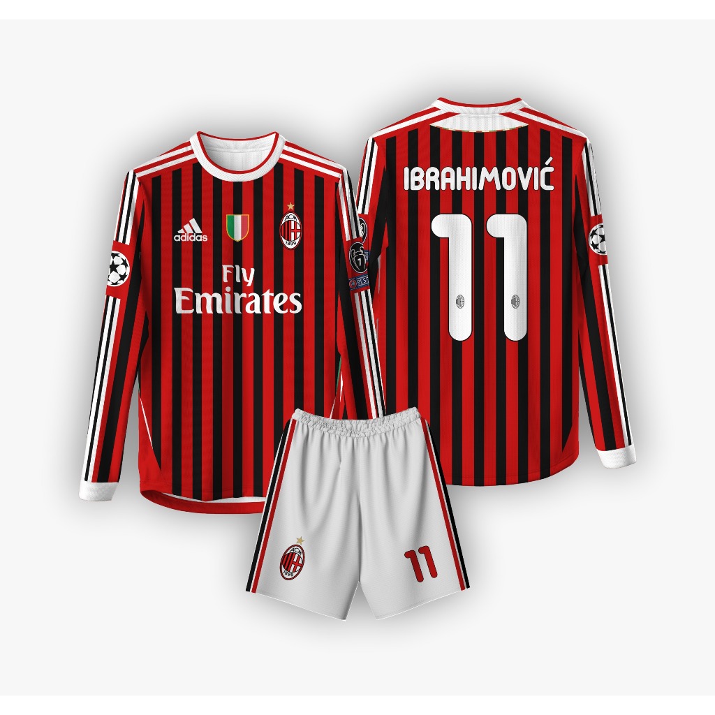 JERSEY B0LA 4C M1LAN H0ME 2011 -2012 RIB LONG SLEEVE ฟรีชื่อที่กําหนดเองและหมายเลขด้านหลัง