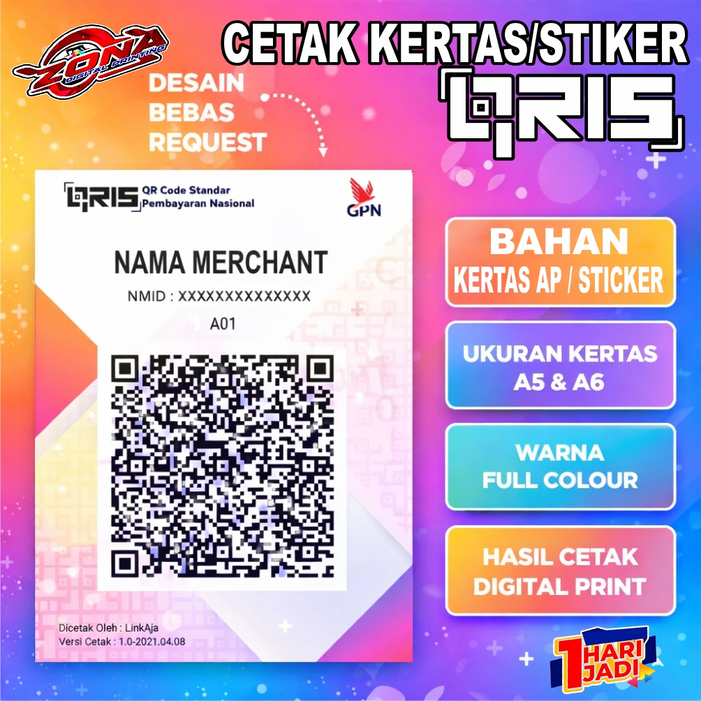 พิมพ์ QR Code QRIS Artpaper และสติ๊กเกอร์ A5 A6 Size Without Acrylic พร้อมพิมพ์ตามขอ