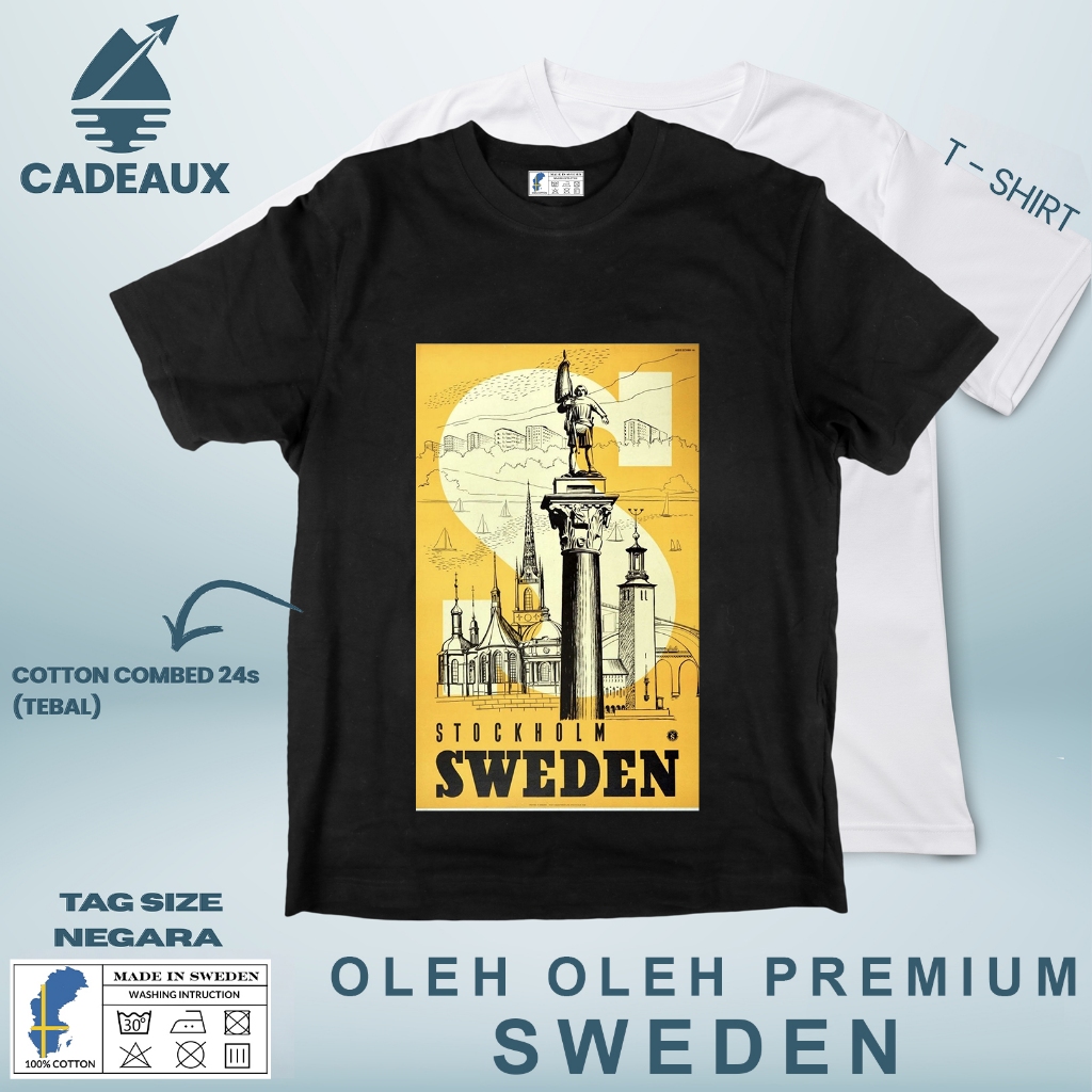 SWEDEN 9 SOUVENIR เสื้อยืด SWEDEN STATE TAG เสื้อยืดผ้าฝ้าย Combed 24s SOUVENIR ของขวัญพรีเมี่ยม