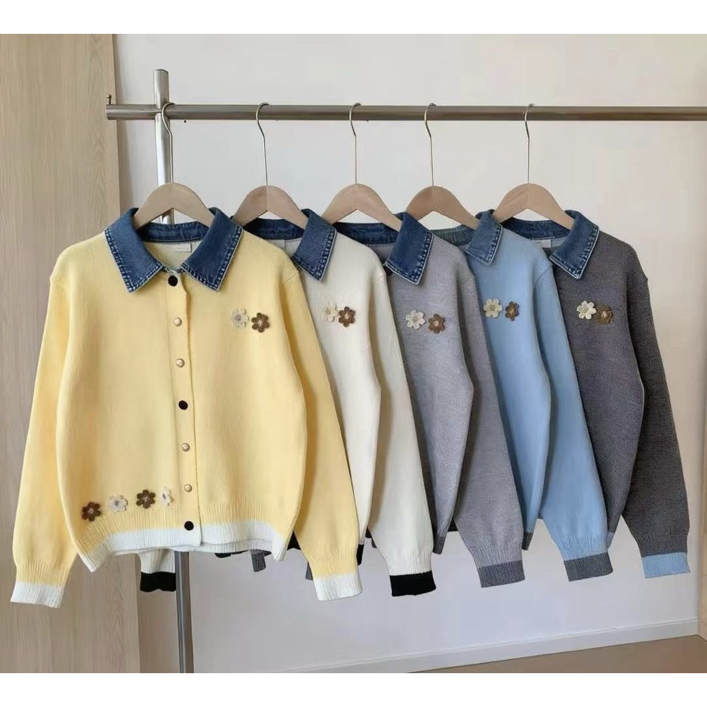 HEYBUYORBYE JONNA KNIT TOP WOMENS COMBI DENIM KNIT CARDIGAN TOP