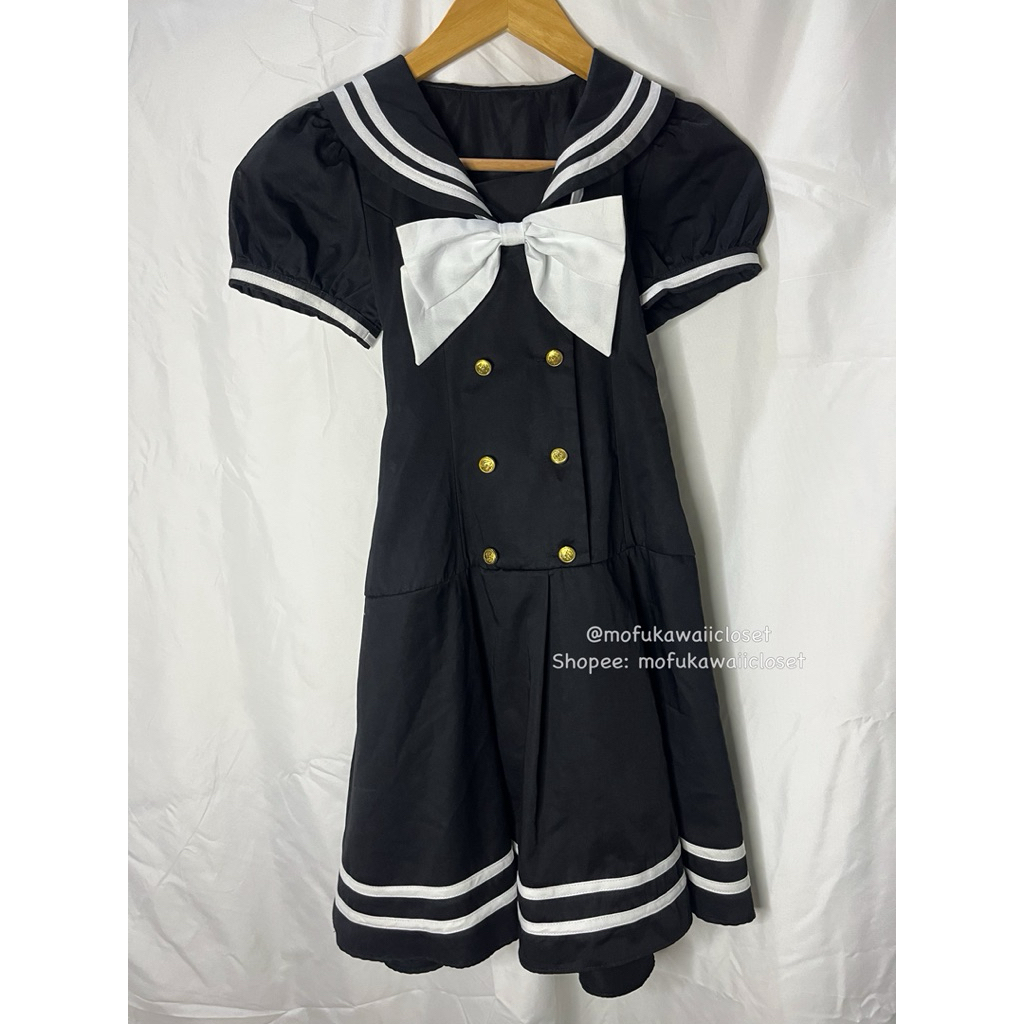 [READY Daily Kawaii Y2K Coquette Mori Goth Vintage Outfit] Catherine Cottage Seifuku Dress สีดําสีขา
