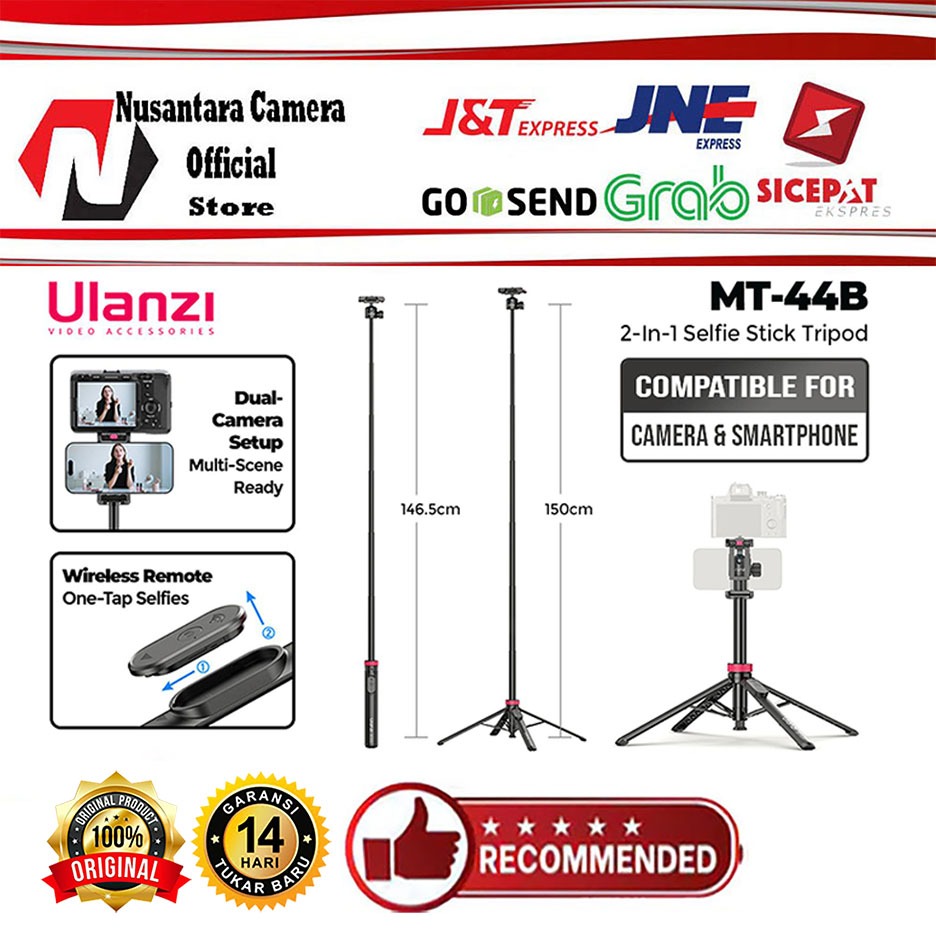 ULANZI MT-44B 2-IN-1 SELFIE STICK TRIPOD สําหรับกล้องและสมาร์ทโฟน HP Ulanzi MT44B MT-44 B Mini ขาตั้