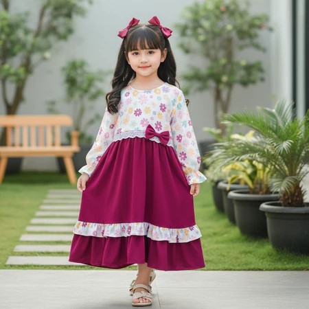 Hanna - ชุดเดรส Holifa สําหรับเด็กผู้หญิงลายดอกไม้ / ชุดเดรสแฟชั่นสําหรับเด็กผู้หญิง Eid Edition 202
