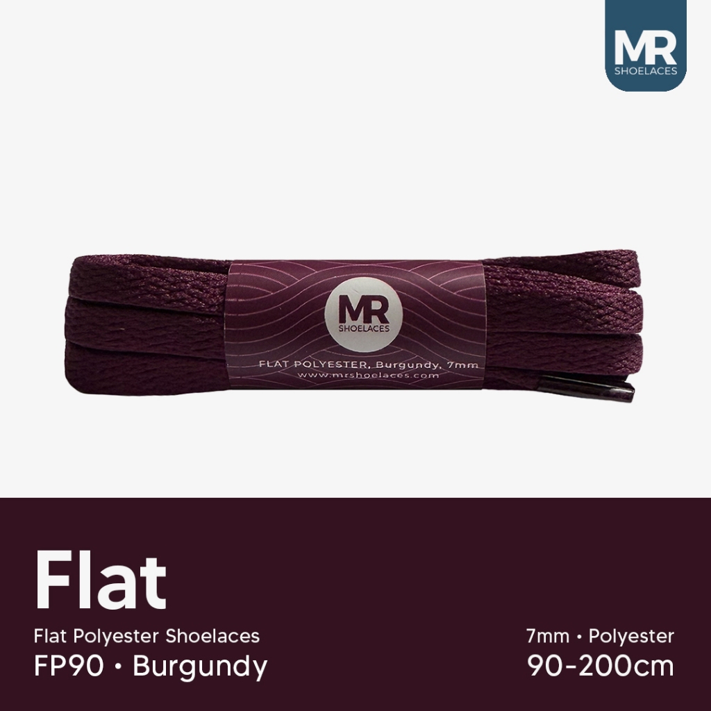 MERAH MR Shoelaces FP90 Burgundy (ไวน์แดง) เชือกผูกรองเท้าแบน 7mm 80cm 90cm 100cm 120cm 130cm 140cm 150cm 180cm 200cm โพลีเอสเตอร์